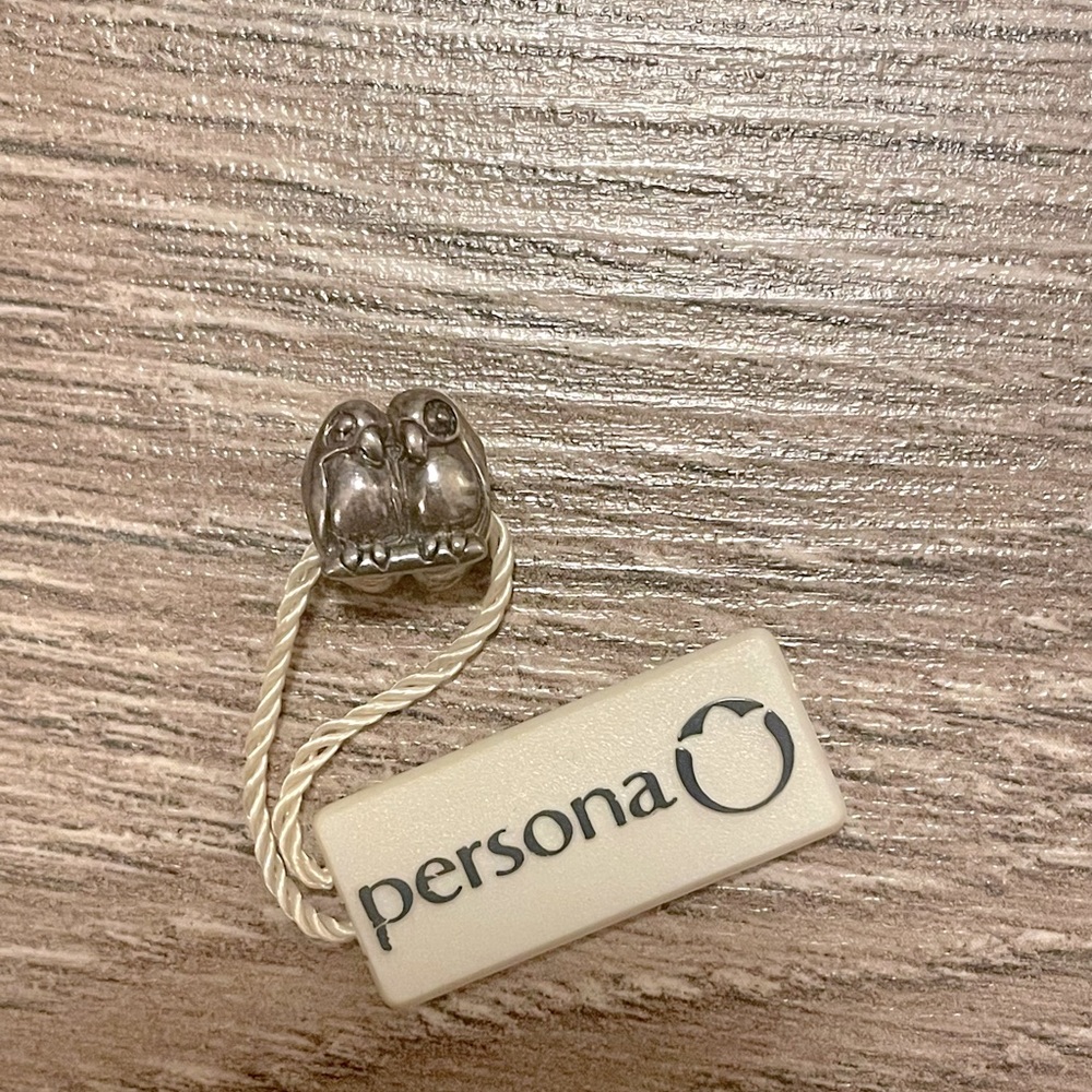 PERSONA BNWT Sterling Silver Doves Charm, Fits Pandora, Silver.